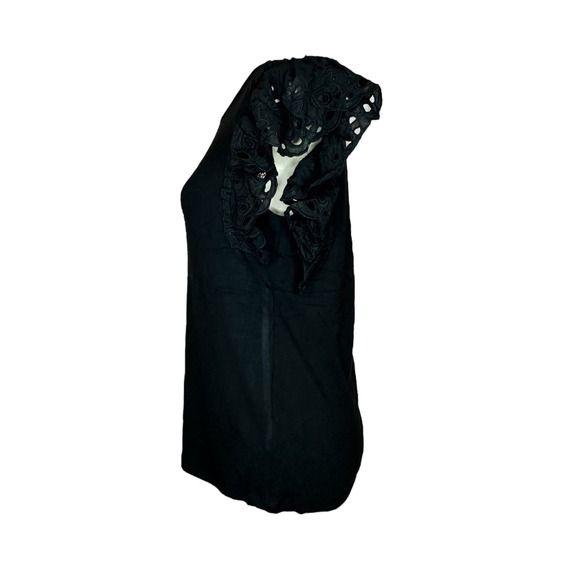 Patrizia Luca Womens Ruffle Sleeve Black T-shirt Size XL Tee Round Neck Top - Picture 2 of 3